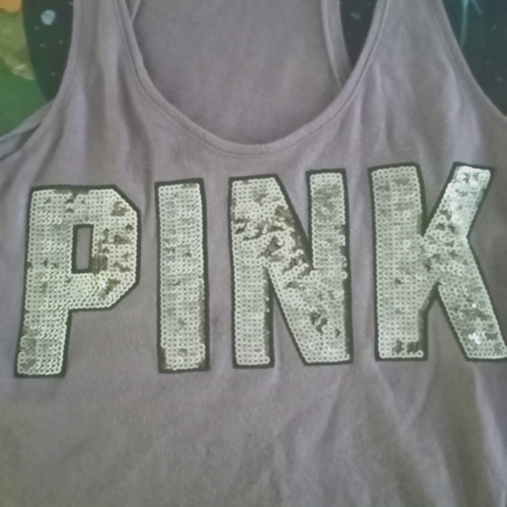 VS Pink Baby Mauve pink Tsnk top with Gold Sequins Letters PINK Logo